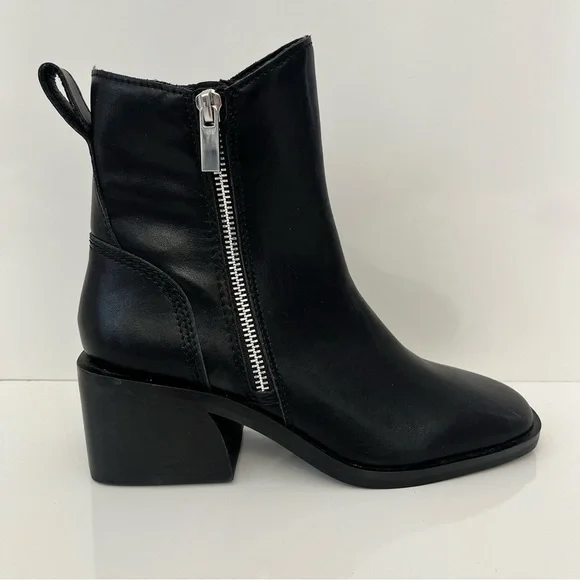 STEVE MADDEN Ruthy Block Heel Leather Boots in Black NEW - Picture 1 of 13